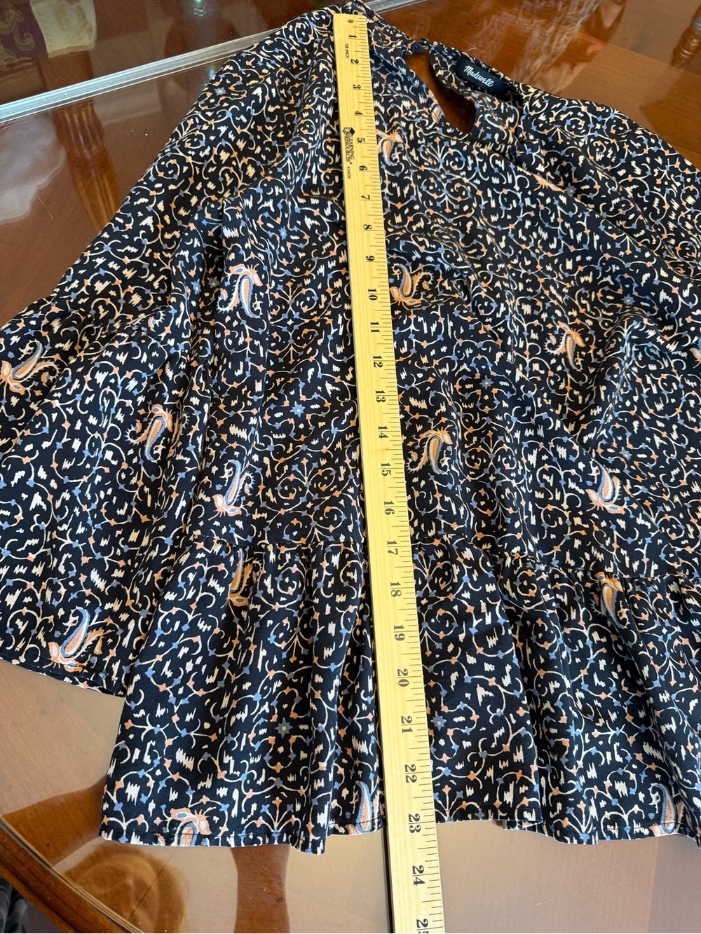 100% Silk Madewell Black Long-Sleeve Floral Peplum Tunic with Blush Accents - Picture 6 of 8